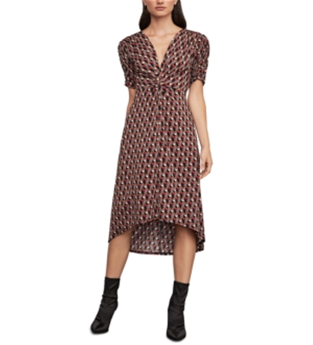 BCBGMAXAZRIA Women's Geo Print Twist Front Dress Brown Size Large