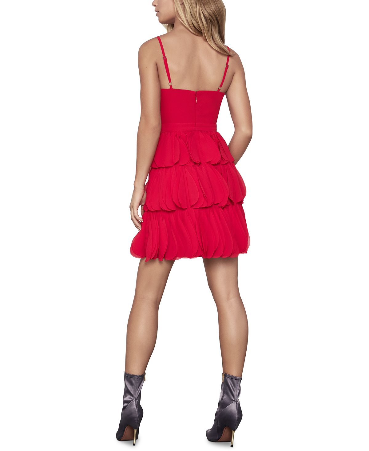 BCBGMAXAZRIA Women's Chiffon V Neck Mini Dress Red Size 10