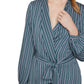 BCBGMAXAZRIA Women's Asymmetric Striped Long Sleeve Wrap Blouse Blue Size Large
