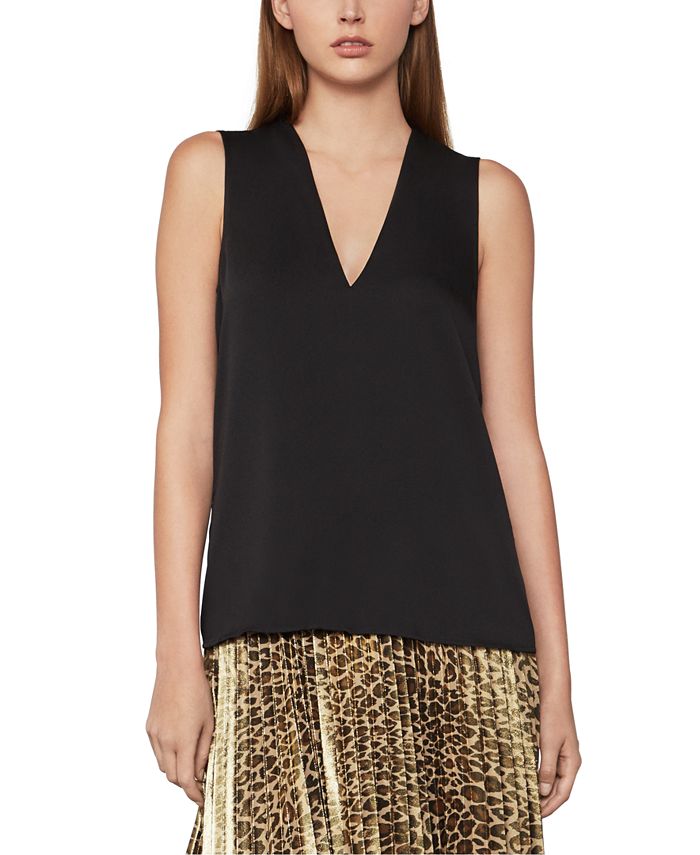 BCBGMAXAZRIA Women's Satin V Neck Top Black Size XX-Small