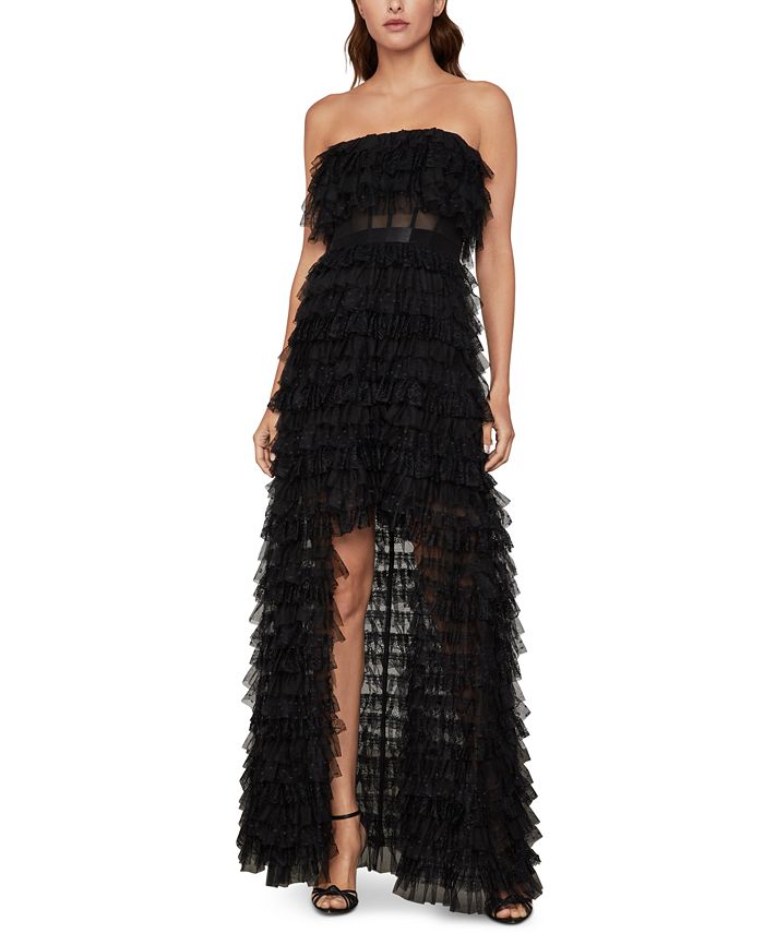 BCBG Max Azria Women's Strapless Ruffled Tulle Gown Black Size 2