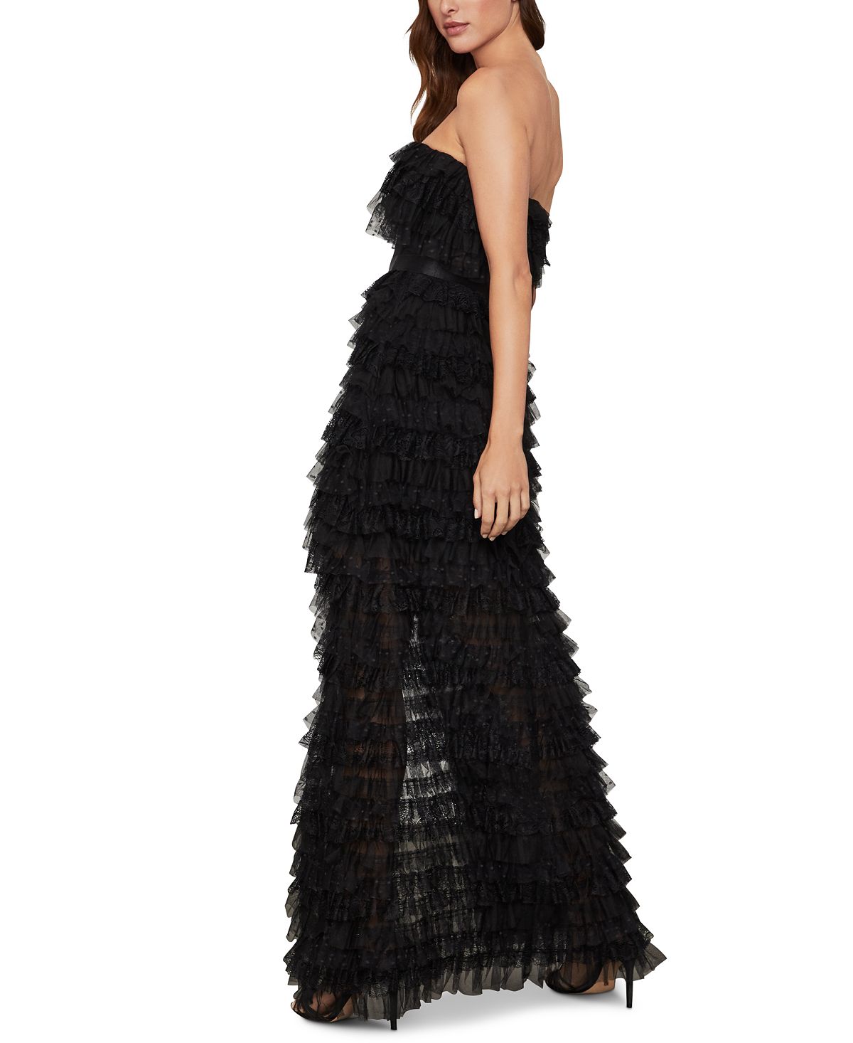 BCBG Max Azria Women's Strapless Ruffled Tulle Gown Black Size 2