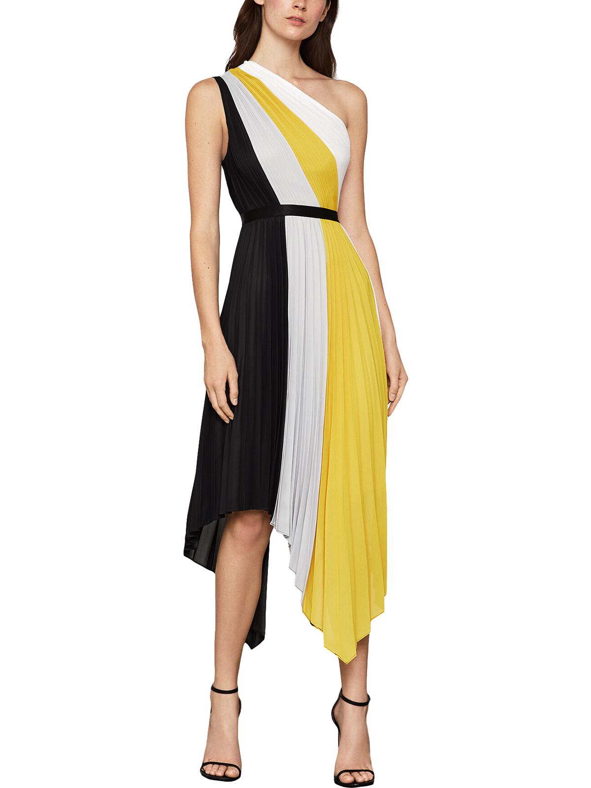 BCBGMAXAZRIA महिलाओं के लिए कलरब्लॉक प्लीटेड मैक्सी ड्रेस, काला, साइज़ 12
