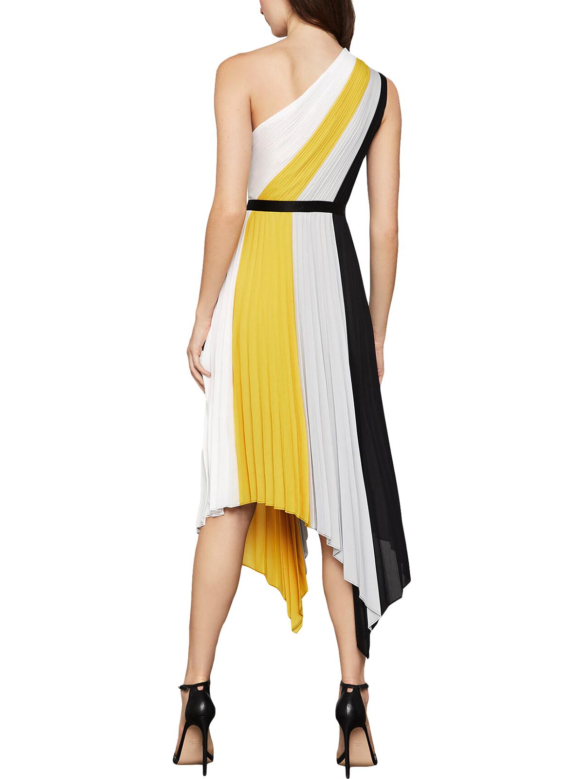 BCBGMAXAZRIA महिलाओं के लिए कलरब्लॉक प्लीटेड मैक्सी ड्रेस, काला, साइज़ 12