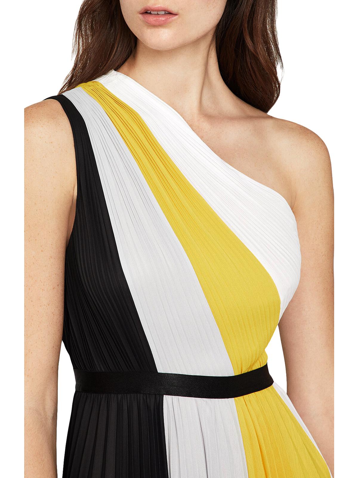 BCBGMAXAZRIA महिलाओं के लिए कलरब्लॉक प्लीटेड मैक्सी ड्रेस, काला, साइज़ 12