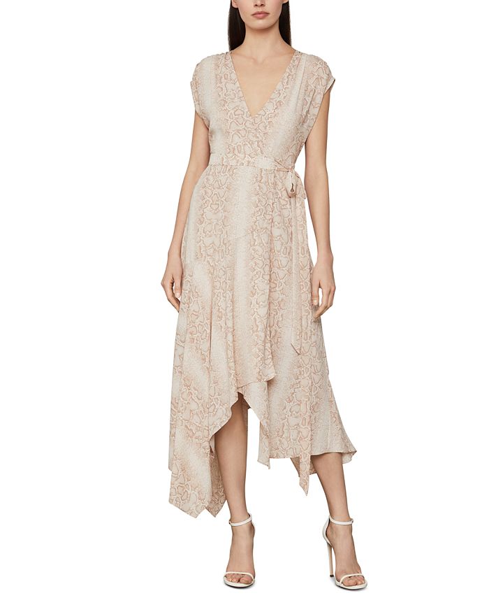 BCBGMAXAZRI Women's Snake Embossed Wrap Dress Pink Size Large