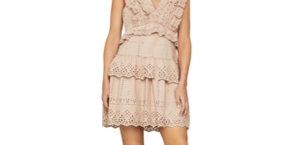BCBGMAXAZRIA Women's Ruffled Eyelet Dress Pink Size 12