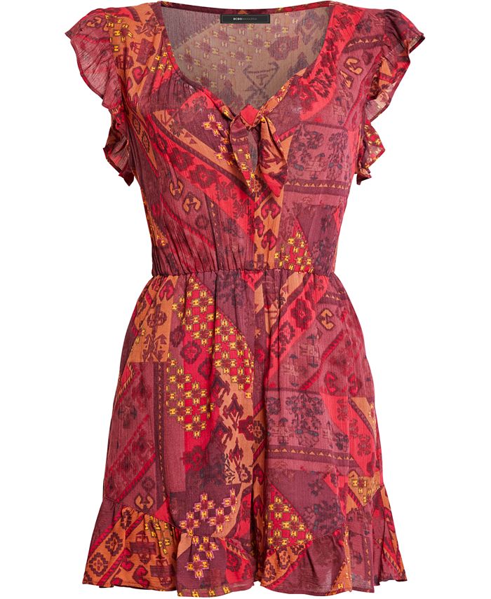 BCBGMAXAZRIA Women's Printed Tie Front Romper Red Size 6