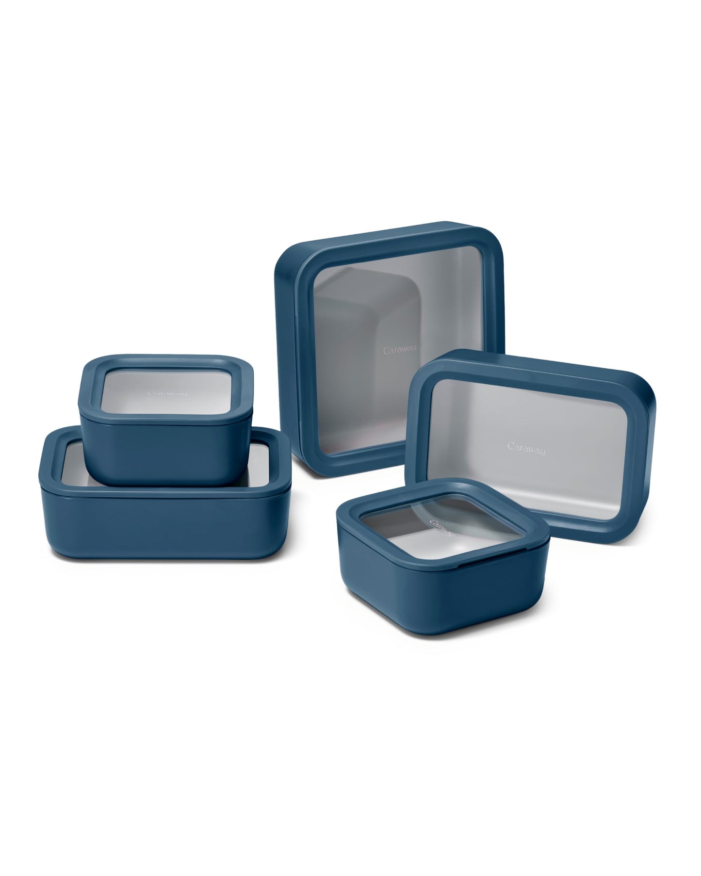 Caraway 13pc Glass Food Storage Container Set  Easy to Store Non Toxic Lunch Box  with Glass Lids  Includes Storage Organizer  Navy