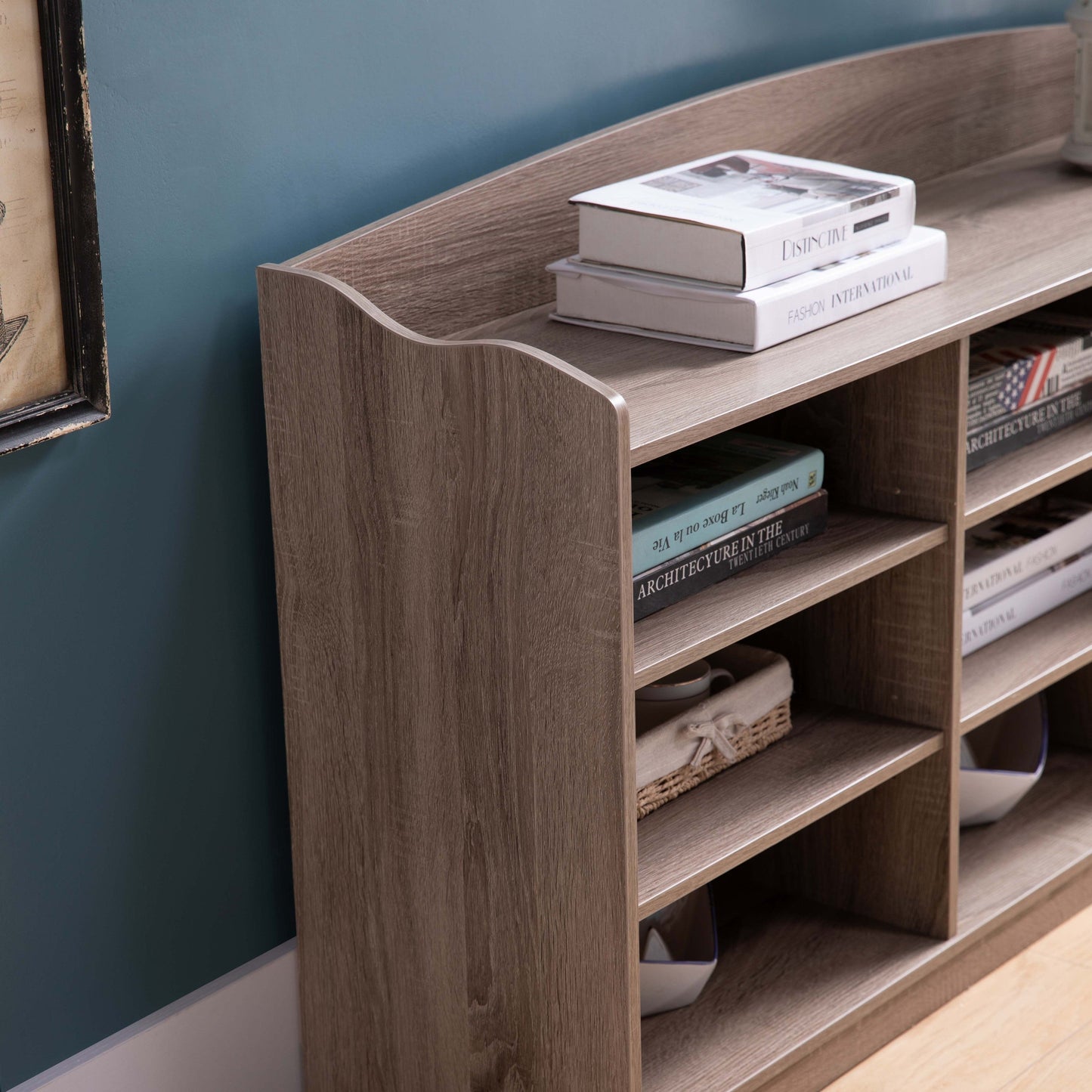 Wooden Shoe Storage Bench with Nine Storage Shelves
