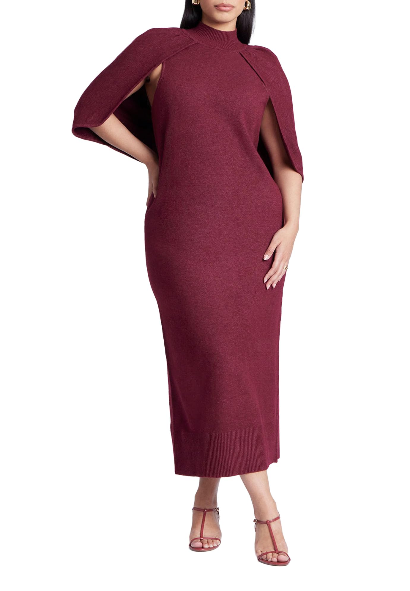 ELOQUII Womens Plus Size Sweater Cape Dress Bordeaux