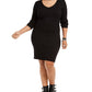 Planet Gold Womens Plus Ribbed Knit Lace-Up Sheath Dress Black 2X