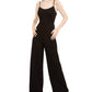 Teeze Me Womens Juniors Lace-Up Back Scoop Neck Jumpsuit Black 1