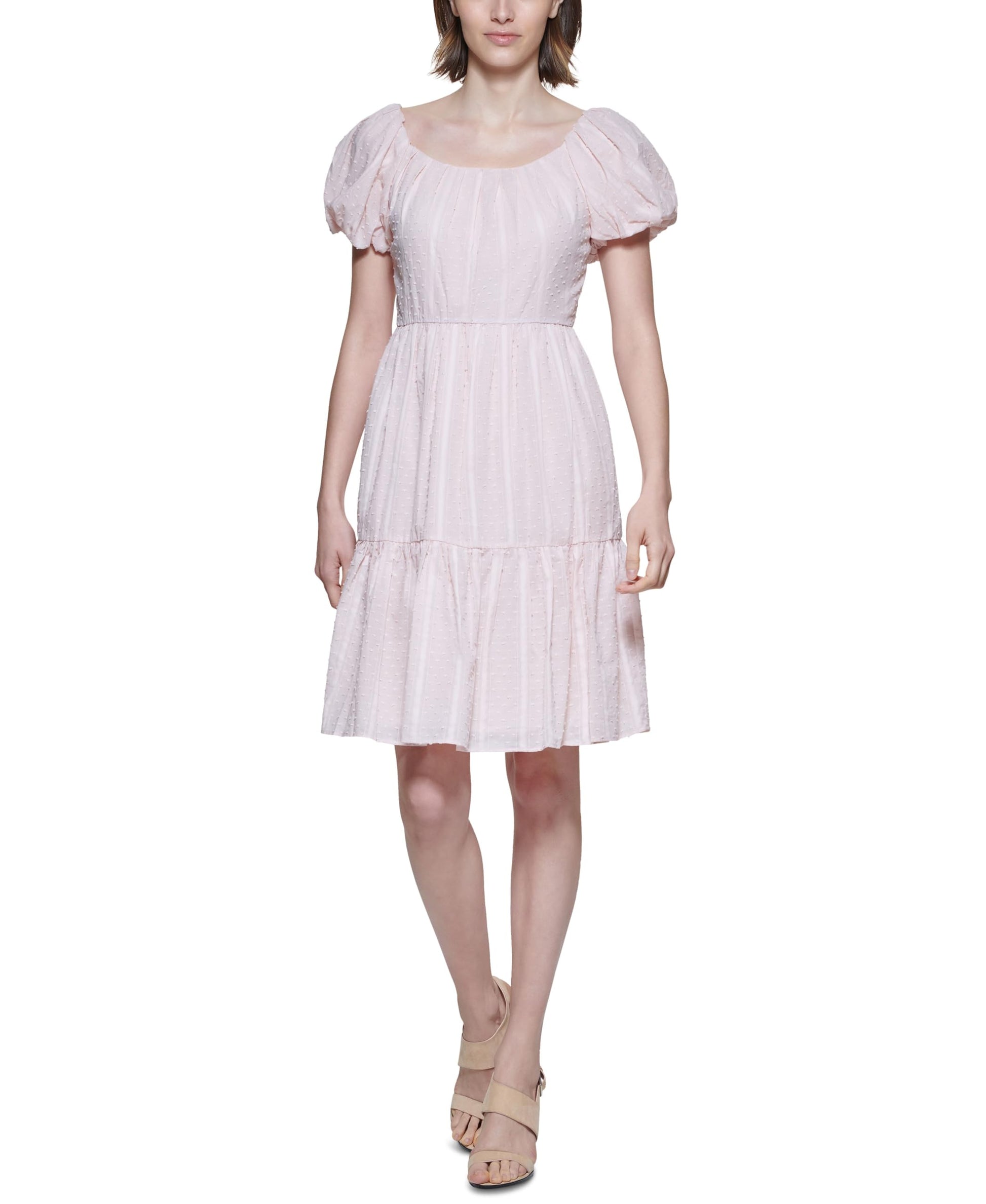 calvin-klein-womens-cotton-clip-dot-fit-flare-dress-pink-12