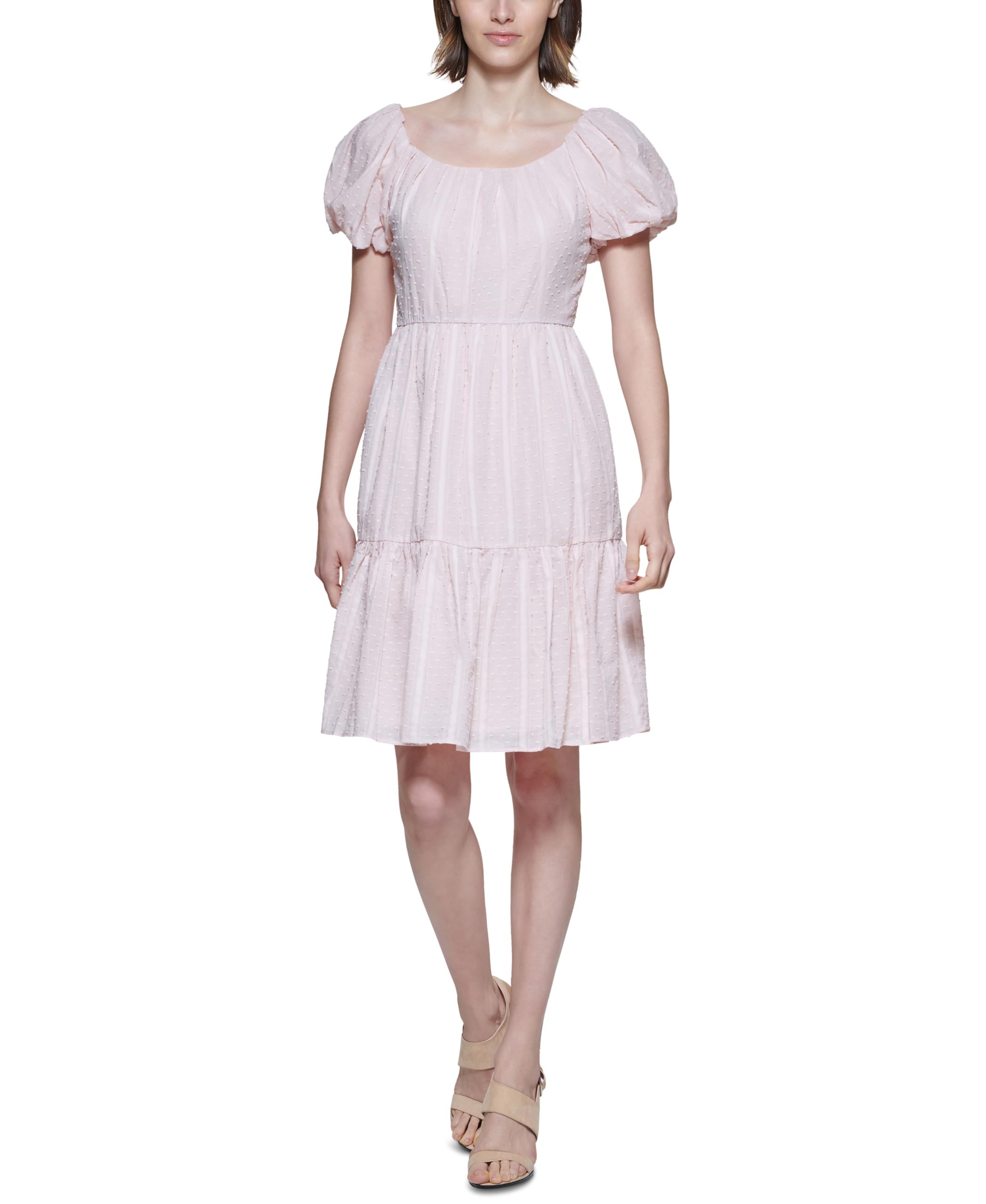 calvin-klein-womens-cotton-clip-dot-fit-flare-dress-pink-12