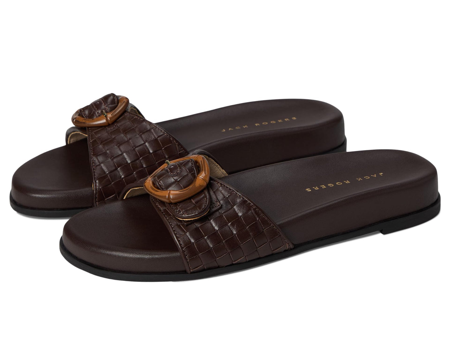 Jack Rogers Women's Essex Slide-Embossed Leather Sandal, Hot Fudge, 9