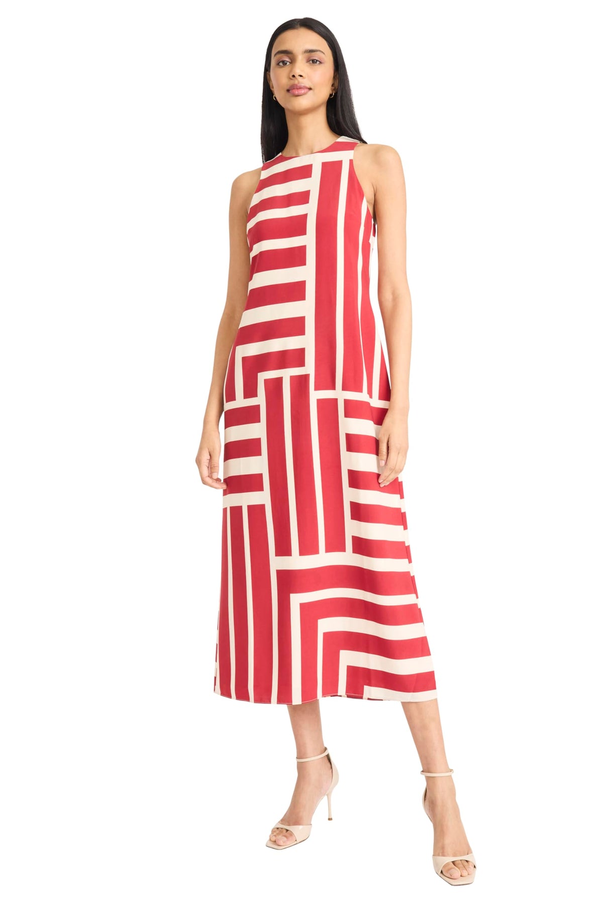 Donna Morgan Womens Sleeveless Halter Maxi Dress Cream True Red Size 8