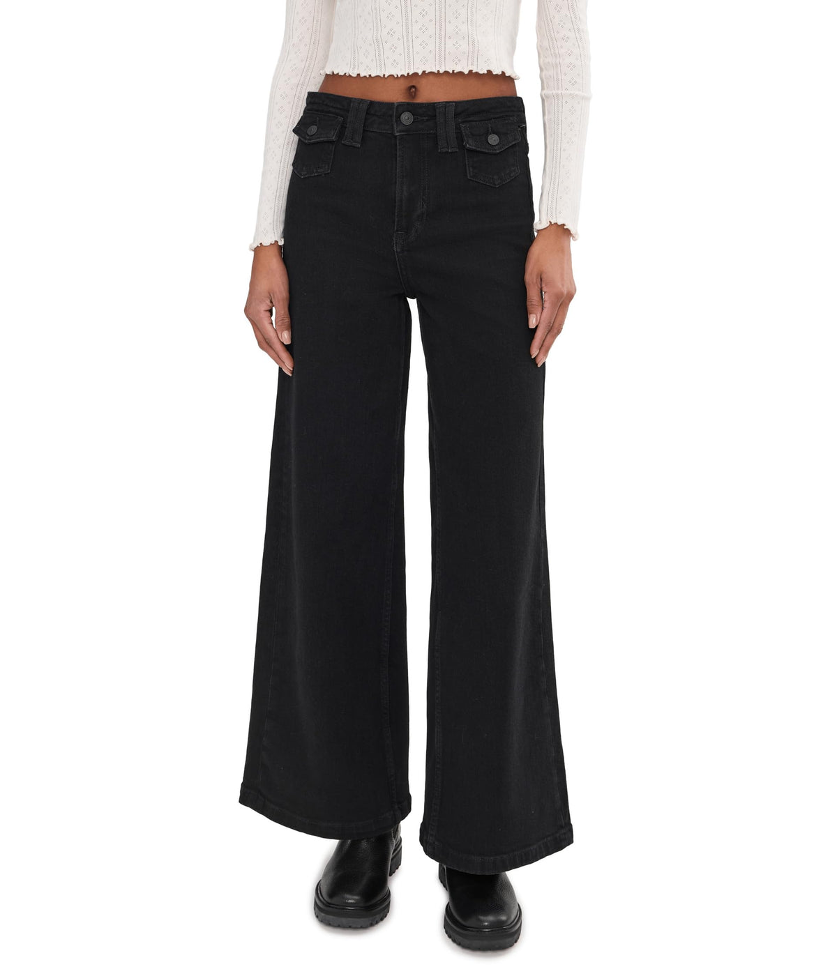 Free People Womens Kellee High Rise Palazzo Jeans Black Eyeliner Size 26W x 32L