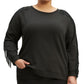 Levi's Womens Black Fringed Shoulders Long Sleeve Crew Neck Top Plus 3X