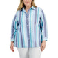 Anne Klein Womens Plus Collared Striped Button-Down Top Blue 1X
