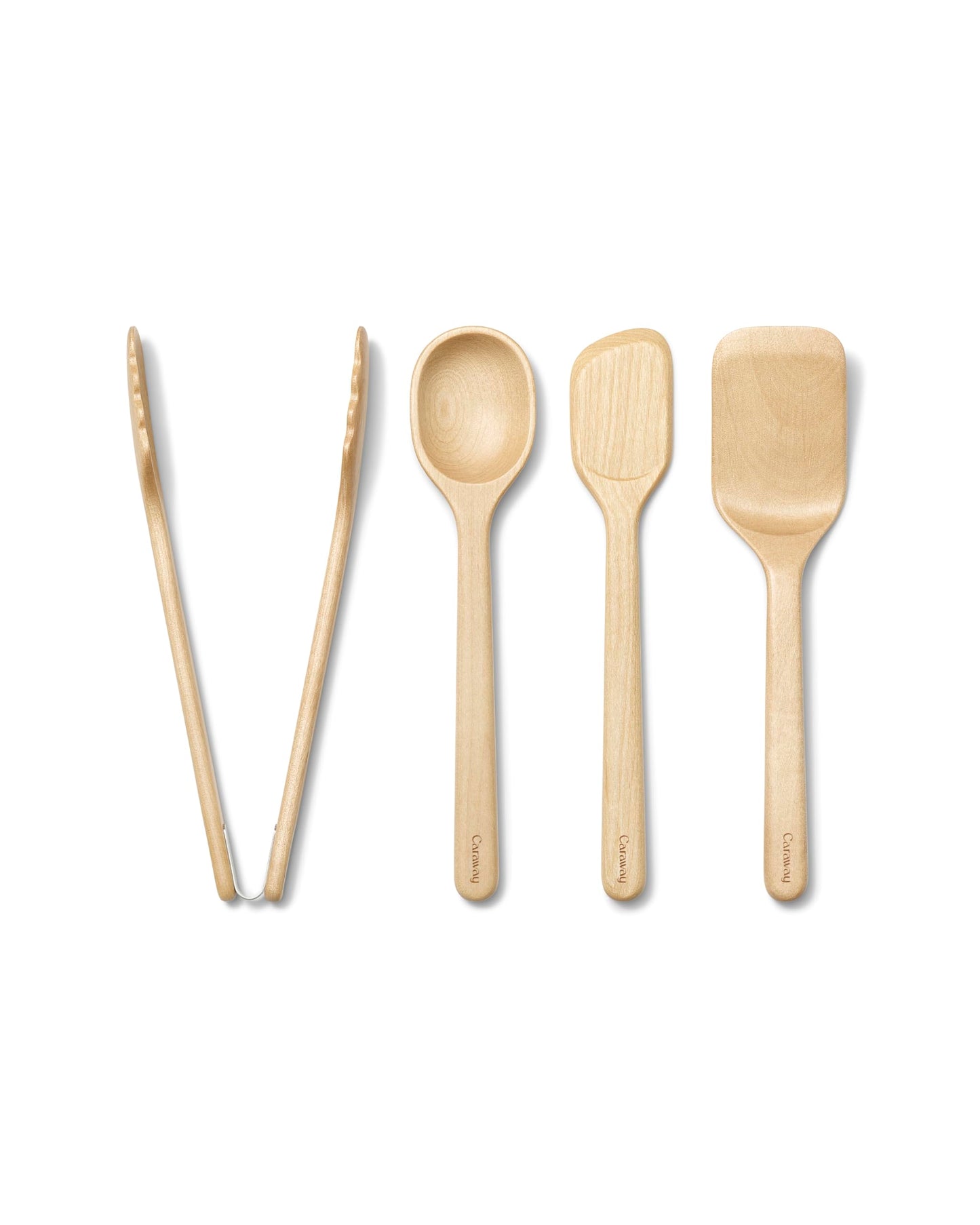 Caraway 4Piece Mini Wooden Kitchen Utensils Set for Cooking Serving and Plating  Includes Mini Spoon Scraper Spatula and Tongs