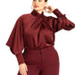 ELOQUII Women's Plus Size Draped Neck Satin Blouse - 24, Zinfandel