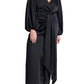 ELOQUII Women's Plus Size Pleated Satin -Sleeve Maxi Dress - 16, Black Onyx
