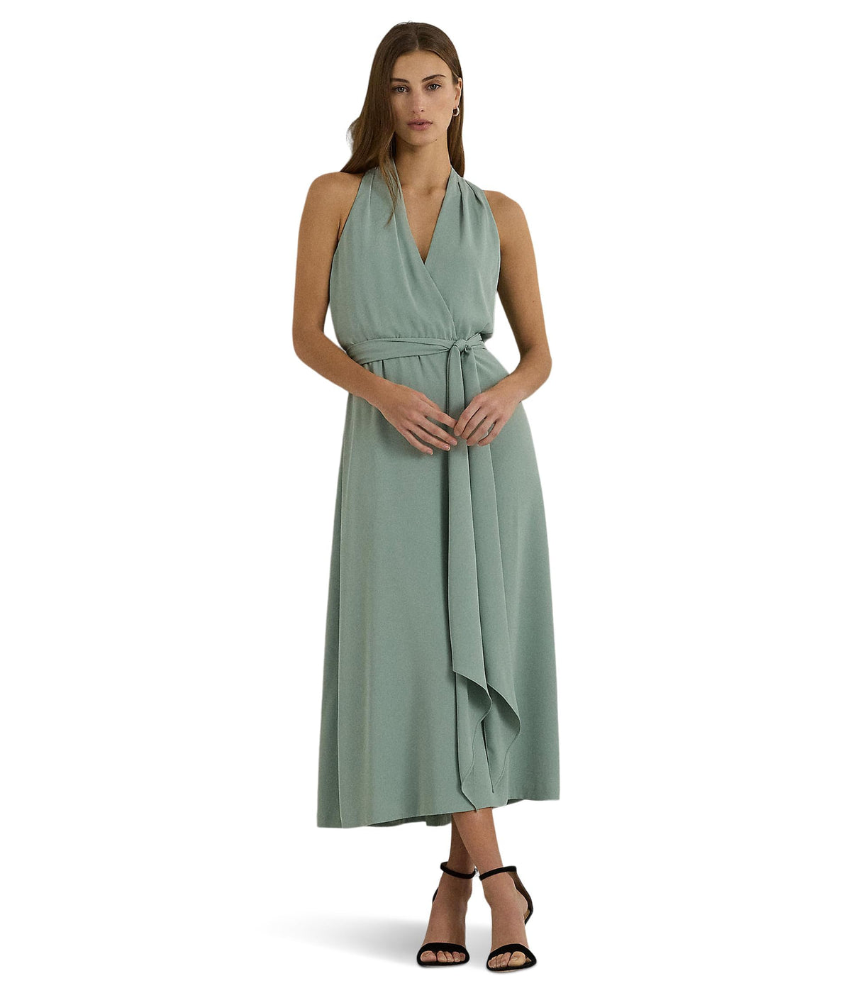 Lauren Ralph Lauren Womens Georgette Halter Cocktail Dress Soft Laurel Size 10