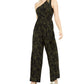 Free People Women's Maya One Shoulder Jumpsuit in Green Combo (Medium)