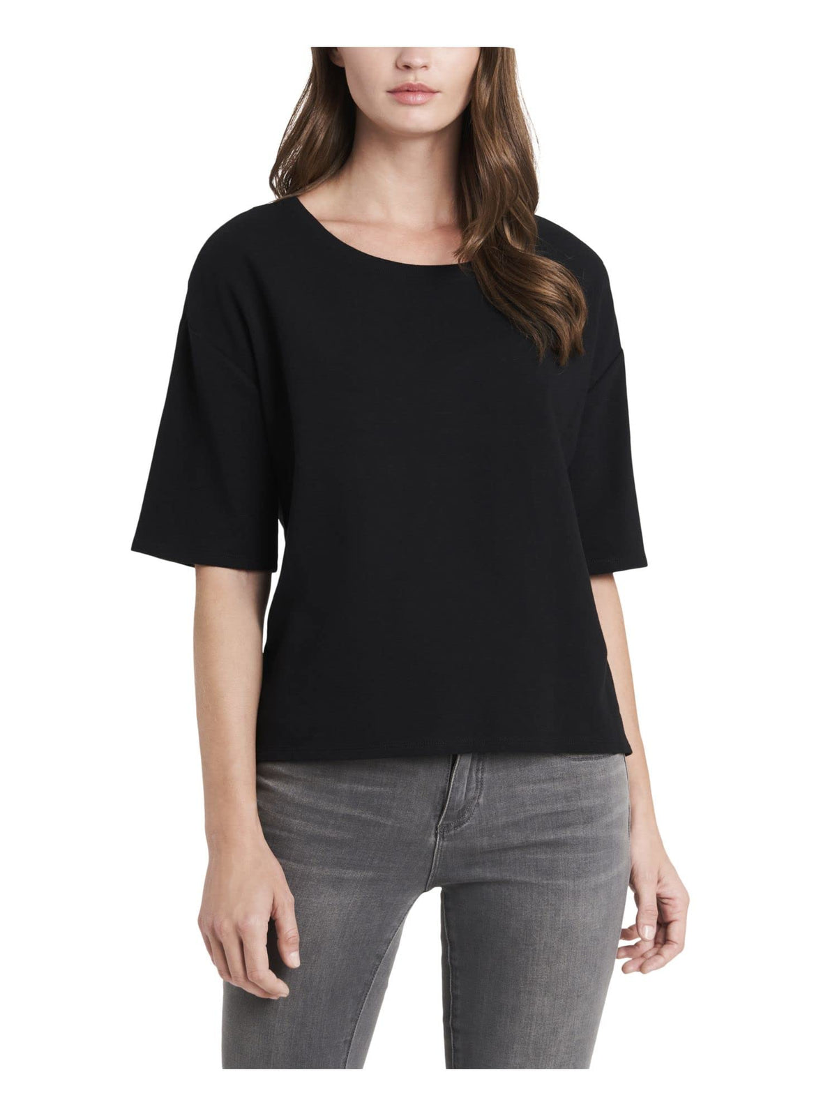 Vince Camuto Women's Elbow Sleeve French Terry Top Black Size Small