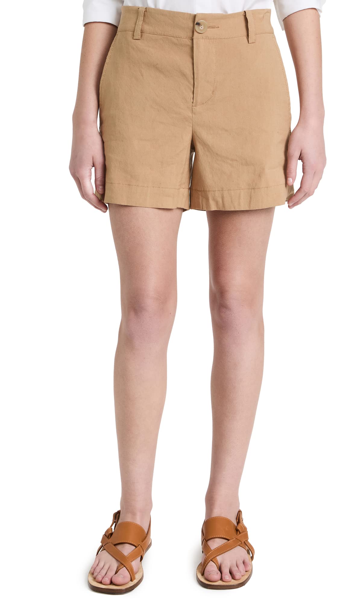 Vince Women's Casual Linen Shorts, Almond, Tan, 8