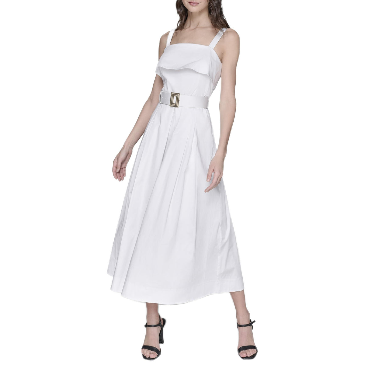 Karl Lagerfeld Paris Womens Soft White Sleeveless Square Neck Midi Dress Size 14