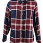 Tommy Hilfiger Women's Windowpane Plaid Roll-Tab Shirt (XS, Wine Multi)