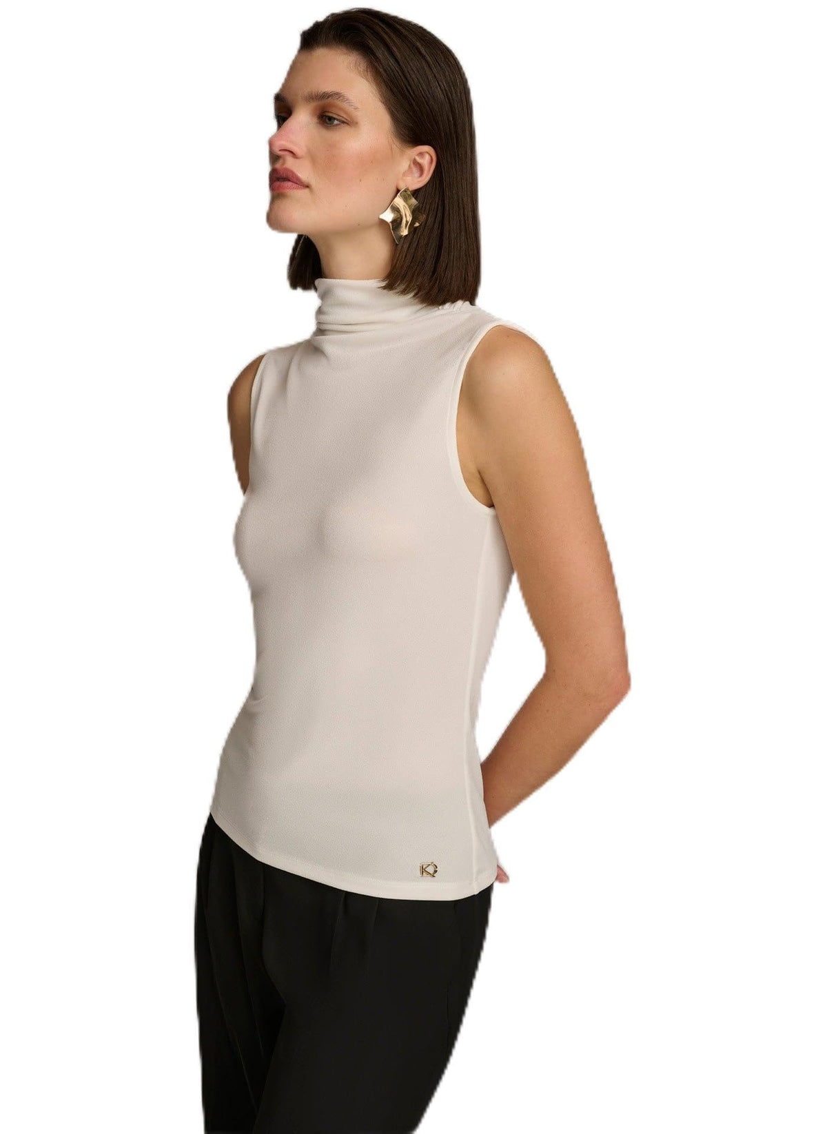 Donna Karan Cream Mock Neck Top