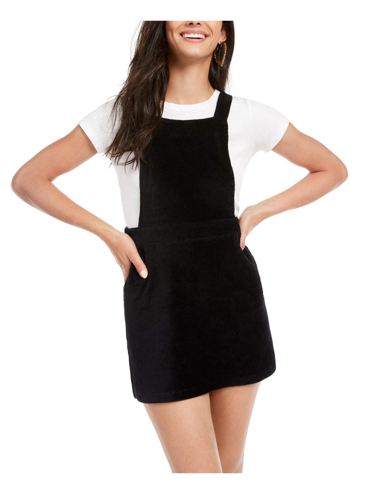 Rewash Womens Juniors Pinny Corduroy Mini Skirt Overalls Black S