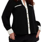 ELOQUII Women's Plus Size Combo Collared Long Sleeve Shirt - 28, Black and Cream