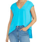 RACHEL Rachel Roy Womens V-Neck Hi-Low Blouse Blue M