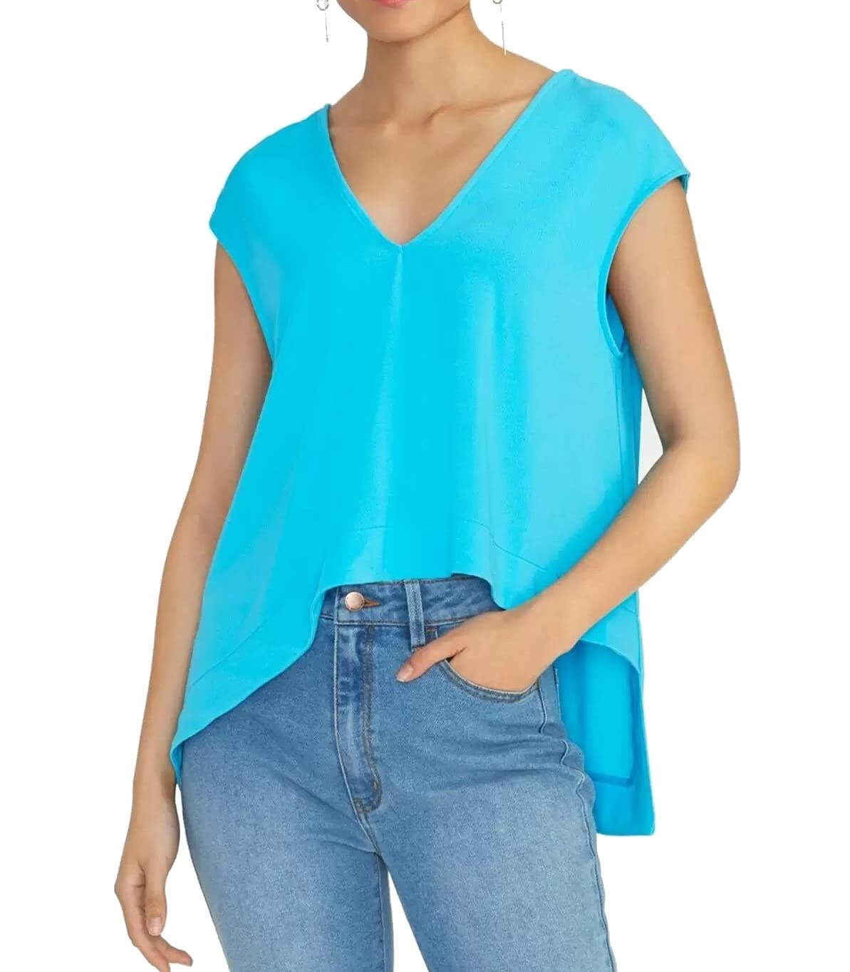 RACHEL Rachel Roy Womens V-Neck Hi-Low Blouse Blue M