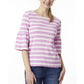 Jones New York Women's Stripe Cotton Crew Neck Elbow Bell SLV, Petal Pink/White, L
