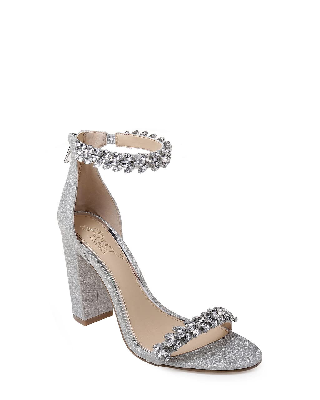 Jewel Badgley Mischka Mayra Silver Ankle Strap Evening Shoe
