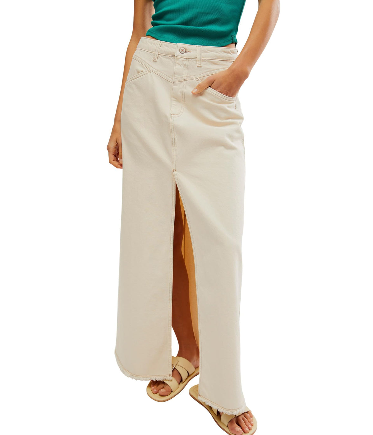 Free People Womens We The Free Come As You Are Denim Maxi Skirt Wisp