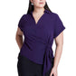 ELOQUII Women's Plus Size Short Sleeve Collared Top with Waist Tie - 20, Plum Purple