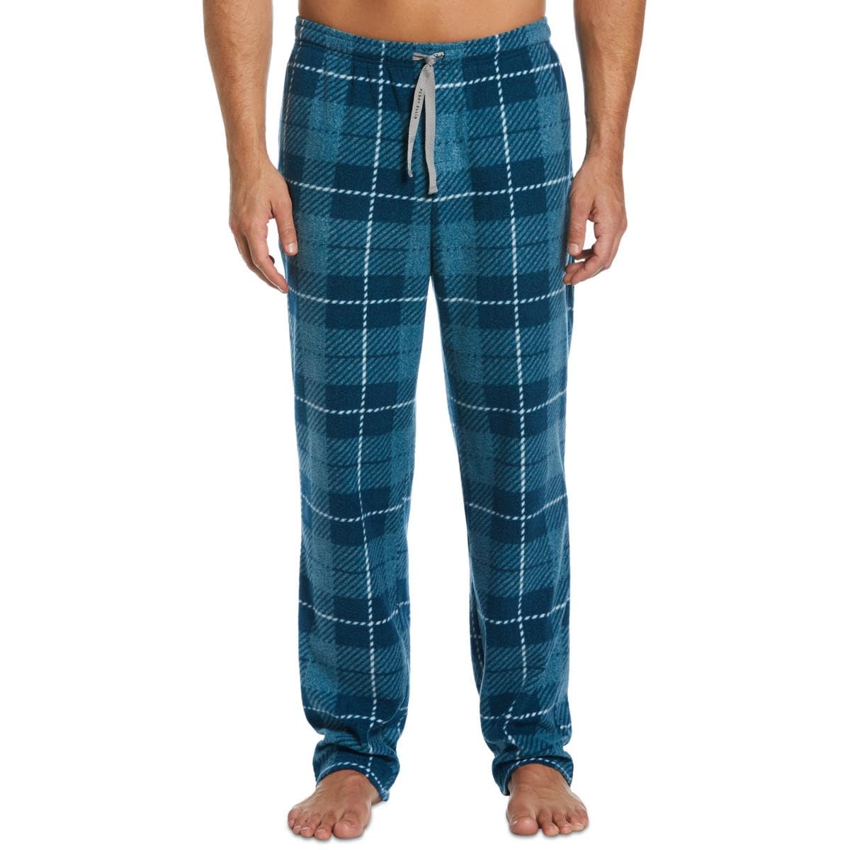 Perry Ellis Portfolio Men's Windowpane Plaid Textured Fleece Pajama Pants (Moroccan Blue, Medium)