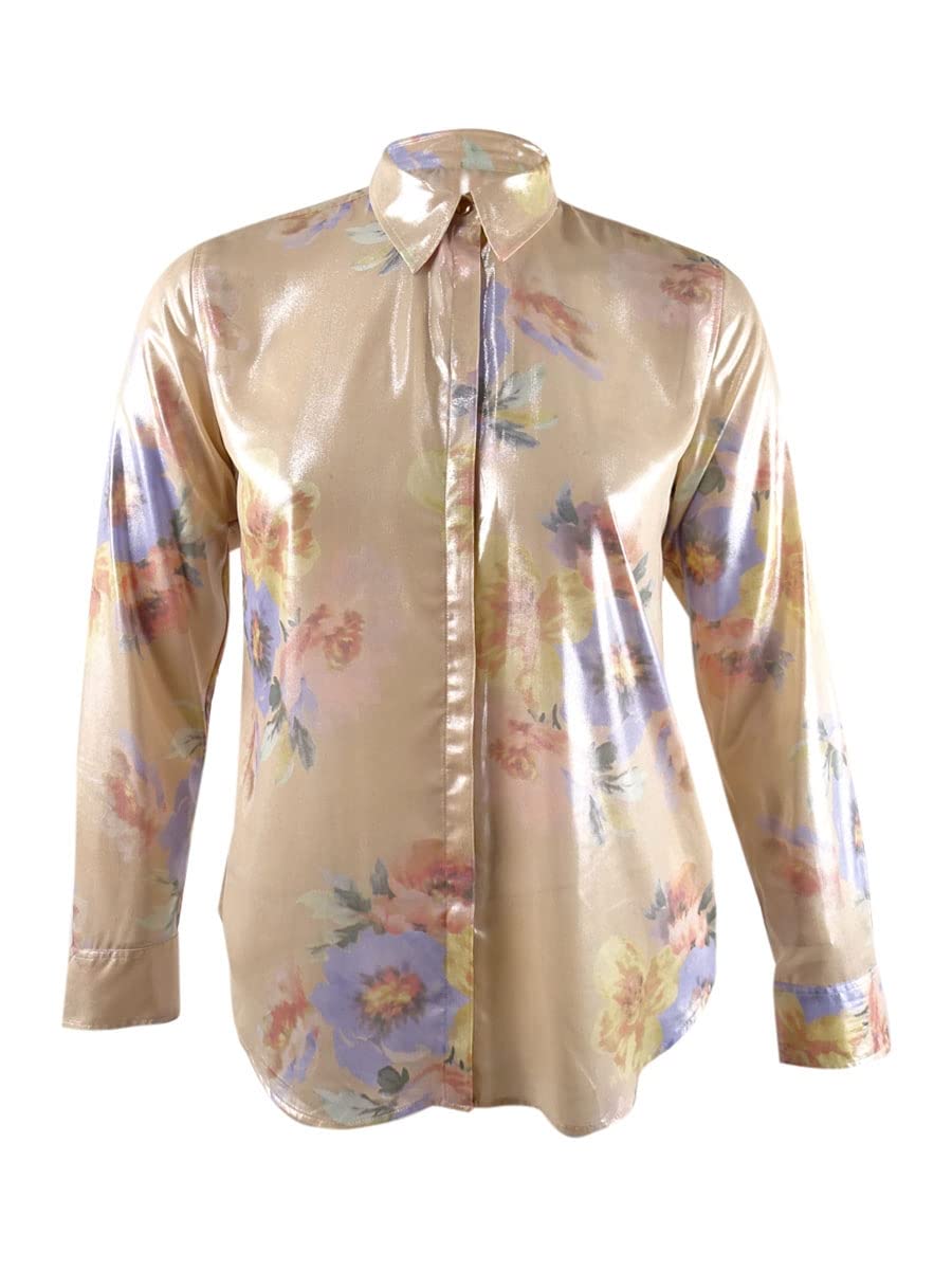 Lauren Ralph Lauren Crepe Shirt Blush/Sage Multi LG