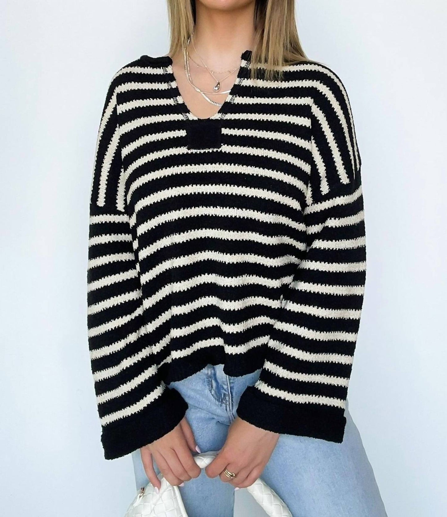 Blu Pepper - Striped Split Neck Sweater