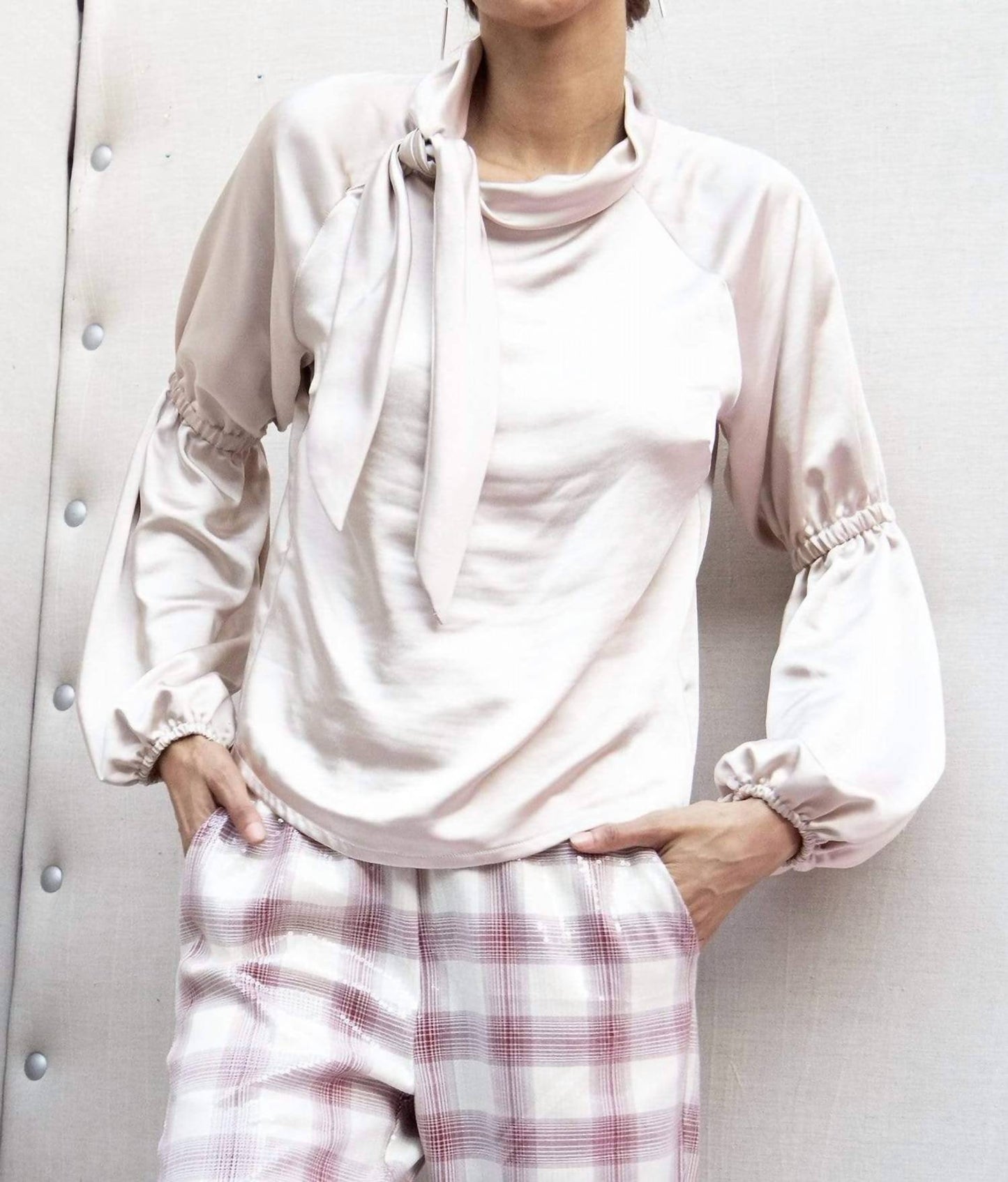 Eva Franco - Nora Satin Cinched Sleeve Blouse