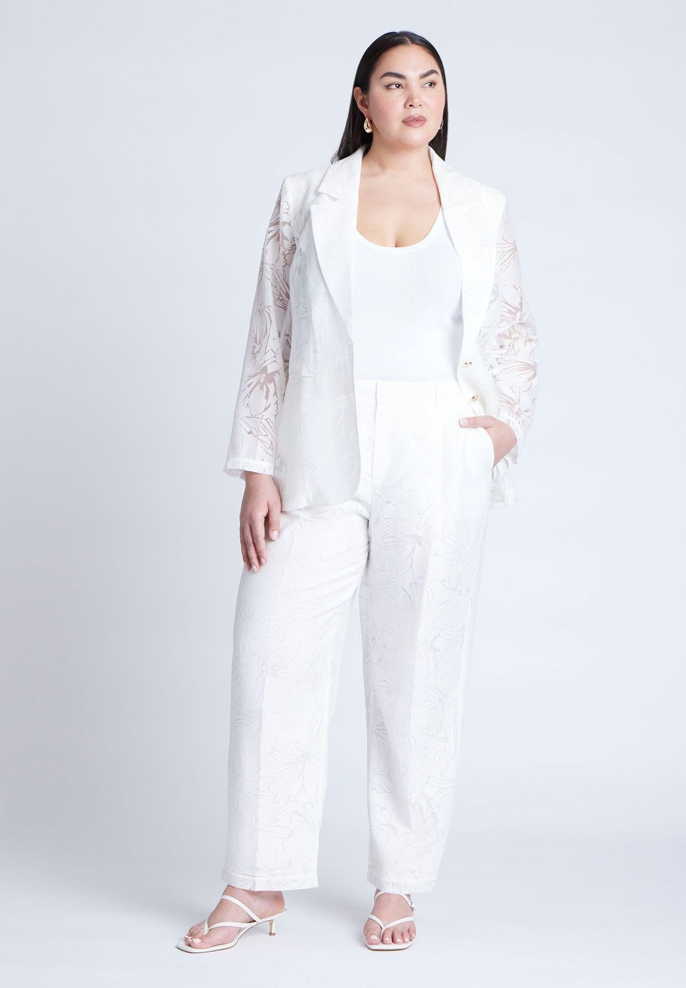 ELOQUII Women's Plus Size Pants Burnout Trouser 14 Soft White