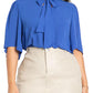 ELOQUII Women's Plus Size Bow Blouse with Flutter Sleeve - 28, Cobalt Blue