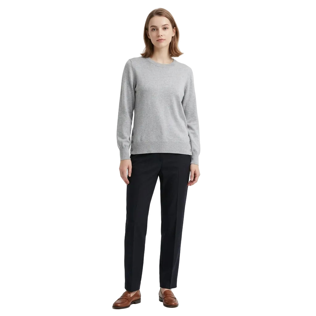 Michael Michael Kors Womens Ribbed Snap Hem Pullover Sweater Gray