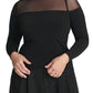ELOQUII Elements Women's Plus Size Mesh Panel Long Sleeve Top - 18/20, Black Onyx